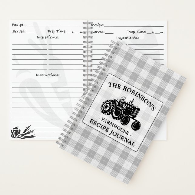 Familienhaus Traktor Weißes Kariertes Rezept Notizbuch (Innen)