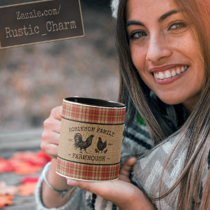 Familienhaus Vintag Red Kariert Burlap 2 Tone Tasse