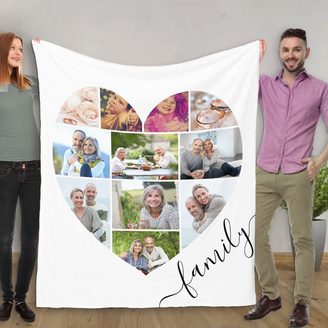 Familienherz geformt 11 Foto Collage Weiß Fleecedecke (Von Creator hochgeladen)