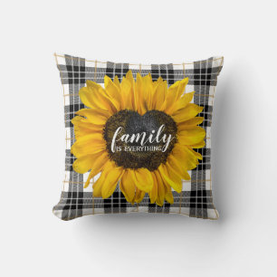 Familienherz Sonnenblume auf Tartan Kariert Kissen