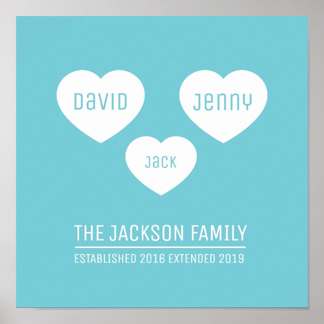 Familienherzen personalisiertes Timeline Art Poste Poster (Vorne)