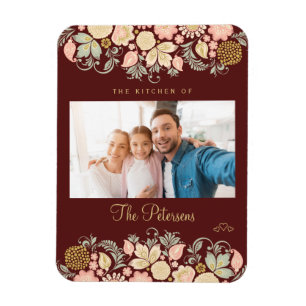Familienindividuelle Foto- und Text-Burgunder-Rot- Magnet