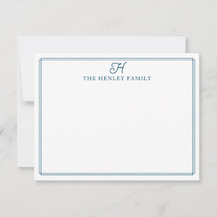 Familieninitial Blau-Rand-Monogramm-Briefpapier Mitteilungskarte