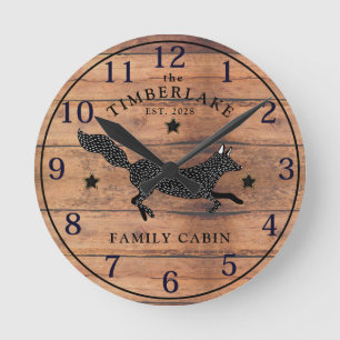 Familienkabine Rustikal-Holz-Personalisierte Wall- Runde Wanduhr
