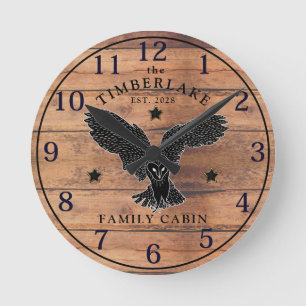 Familienkabine Rustikal-Holz-Personalisierte Wall- Runde Wanduhr