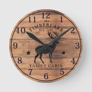 Familienkabine Rustikal-Holz-Personalisierte Wall- Runde Wanduhr