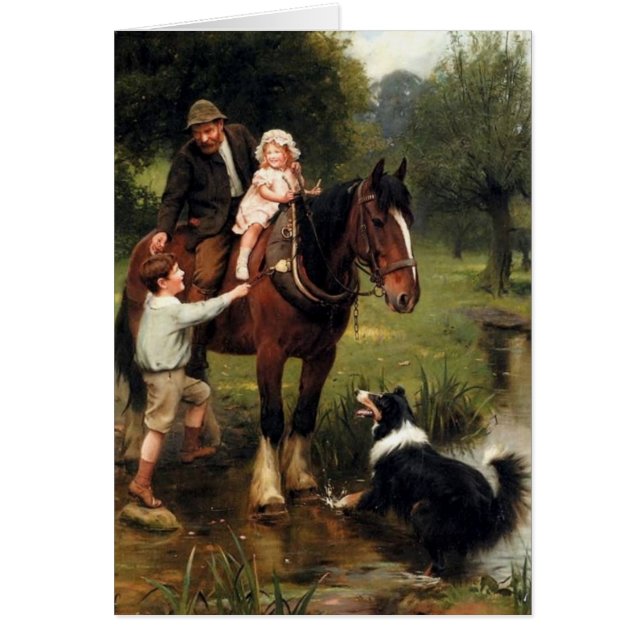 Familienkindercolliehundepferdejungenmädchen (Vorne)