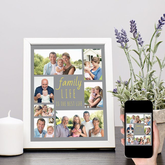 Familienleben Zitat Grau und Gelb FotoCollage Poster (Von Creator hochgeladen)