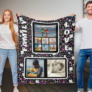 Familienliebe-Foto-Collage mit Ditsy-Blumenmuster Fleecedecke