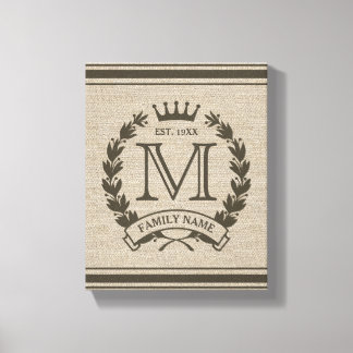 Familienlogo mit Monogramm auf Leinwand im Jute-Lo