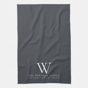 Familienmongram, Elegant Slate Gray Elfenbeinküch Geschirrtuch