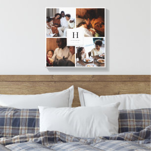 Familienmonogramm Multi-Foto einfach elegant  Leinwanddruck