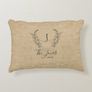 Familienmonogramm rustikale Farmhaus-Jute Dekokissen