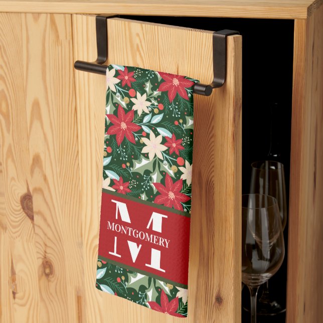 Familienmonogramm Weihnachtskariert Geschirrtuch (Drittel gefaltet)