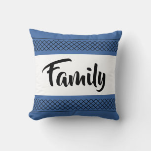Familienmusterdruck stilvolle Typografie Dunkelbla Kissen