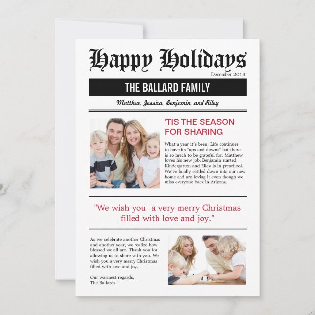 Familiennachrichten Weihnachten Fotokarten (Vorderseite)