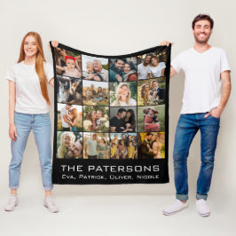 Familienname 16 Foto Collage Moderne Elegante Schw Fleecedecke