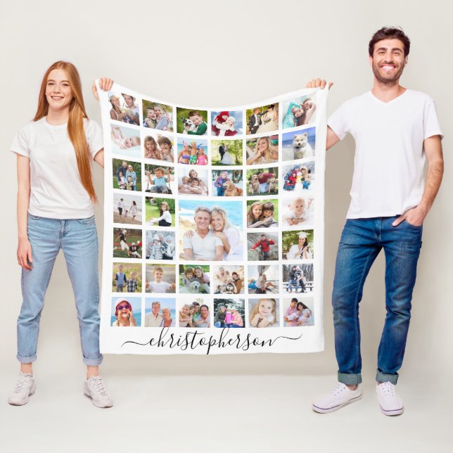 Familienname 39 Foto Collage White Fleecedecke (Beispiel)