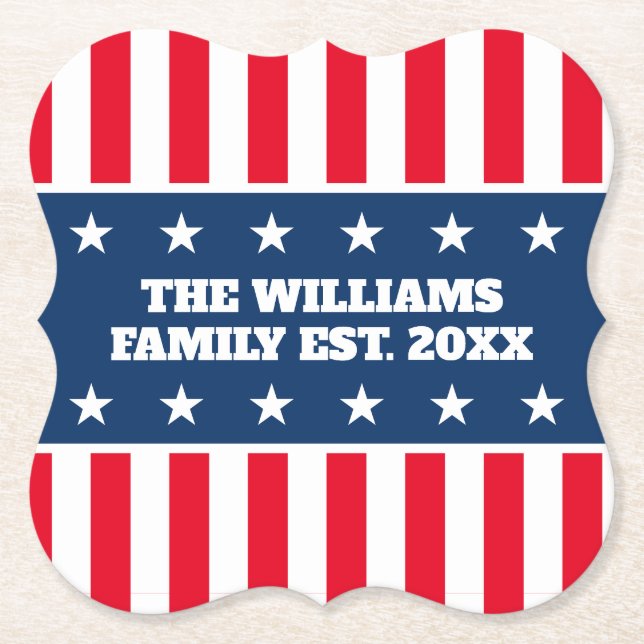 Familienname 4. Juli Party Feier Untersetzer (Vorderseite)