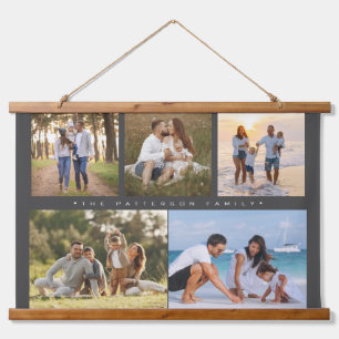 Familienname 5 Foto Collage Einfache Moderne Wandteppich Mit Holzrahmen