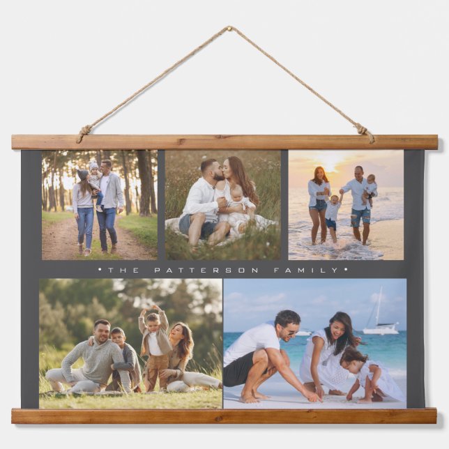 Familienname 5 Foto Collage Einfache Moderne Wandteppich Mit Holzrahmen (Vorne)