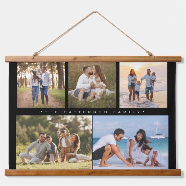 Familienname 5 Foto Collage Einfache Moderne Wandteppich Mit Holzrahmen (Vorne)