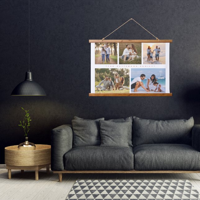 Familienname 5 Foto Collage Einfache Moderne Wandteppich Mit Holzrahmen (Von Creator hochgeladen)