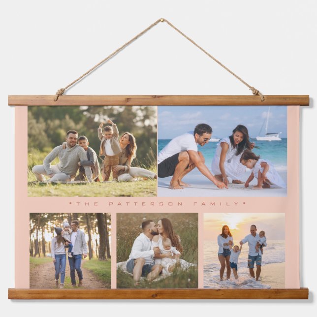 Familienname 5 Foto Collage Einfache Moderne Wandteppich Mit Holzrahmen (Vorne)