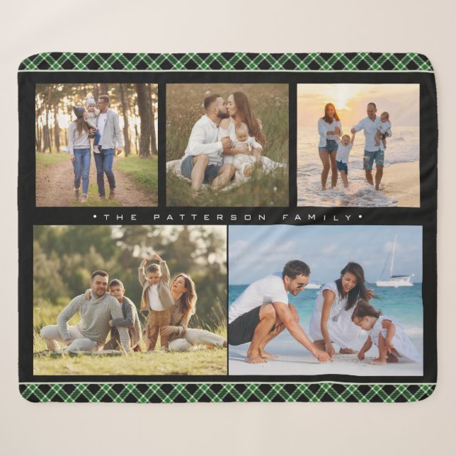 Familienname 5 Fotomaterial Collage Green Kariert  Sherpadecke (Vorderseite (Horizontal))