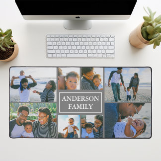 Familienname 8 Foto Collage Grau Schreibtischunterlage