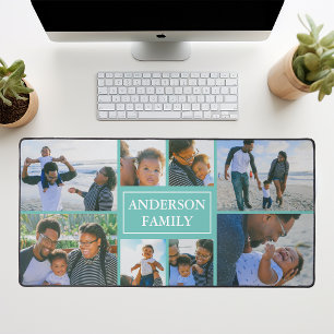 Familienname 8 Foto-Collage Türkis Schreibtischunterlage