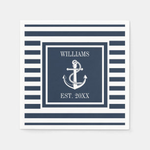 Familienname Anker Boot Navy Blau Streifen Serviette