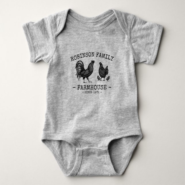 Familienname Bauernhof Hen Chicks Rooster Baby Strampler (Vorderseite)
