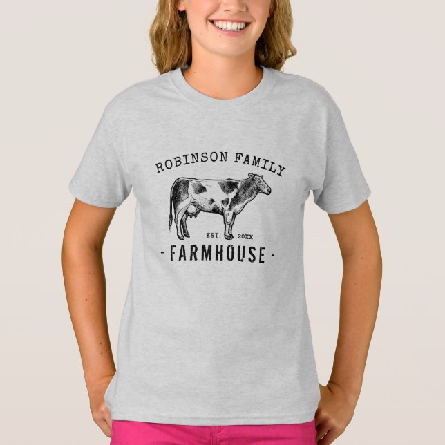 Familienname Bauernhof Rustikale Milchkühe T-Shirt (Vorderseite)