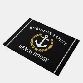 Familienname Beach House Anchor Gold Laurel Black Fußmatte