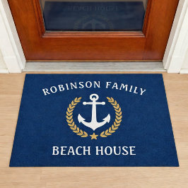 Familienname Beach House Anchor Navy Gold Laurel Fußmatte