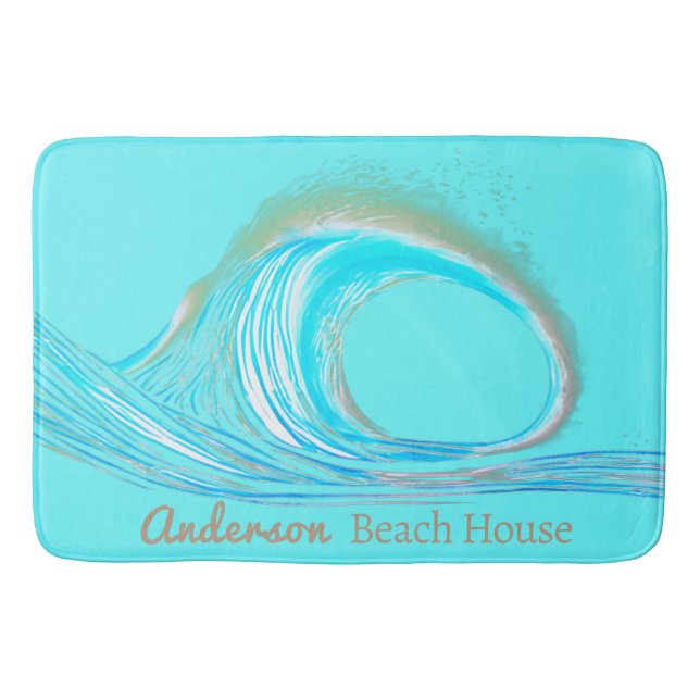 Familienname Beach House Aquamarin Ocean Wave Badematte (Vorderseite)