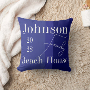 Familienname Beach House Blue Strip Kissen