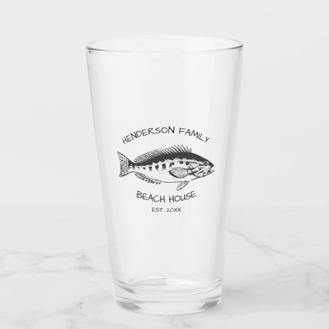 Familienname Beach House Fisch Glas (Vorderseite)