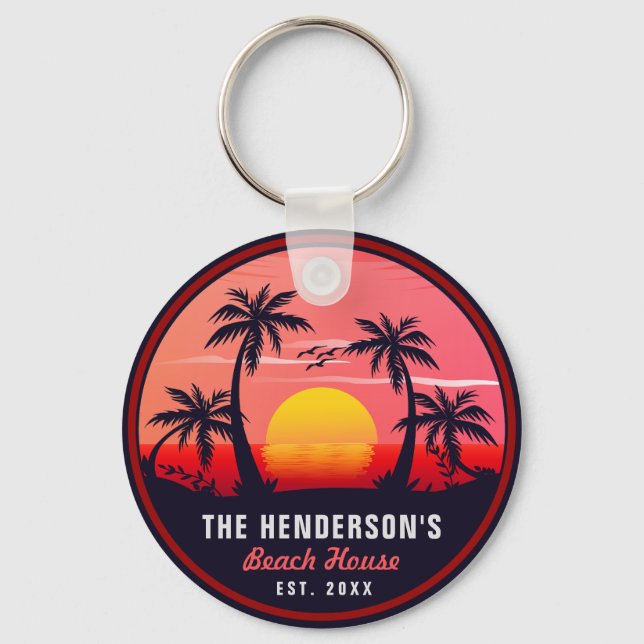 Familienname Beach House Retro Sunset Souvenirs 60 Schlüsselanhänger (Vorderseite)