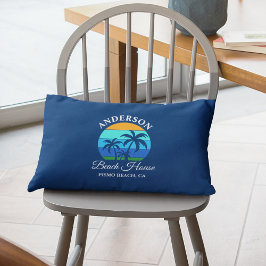 Familienname Beach House Sun Palm Trees Blue Lendenkissen