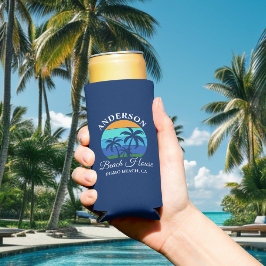 Familienname Beach House Sun Palm Trees Blue Selters Dosenkühler
