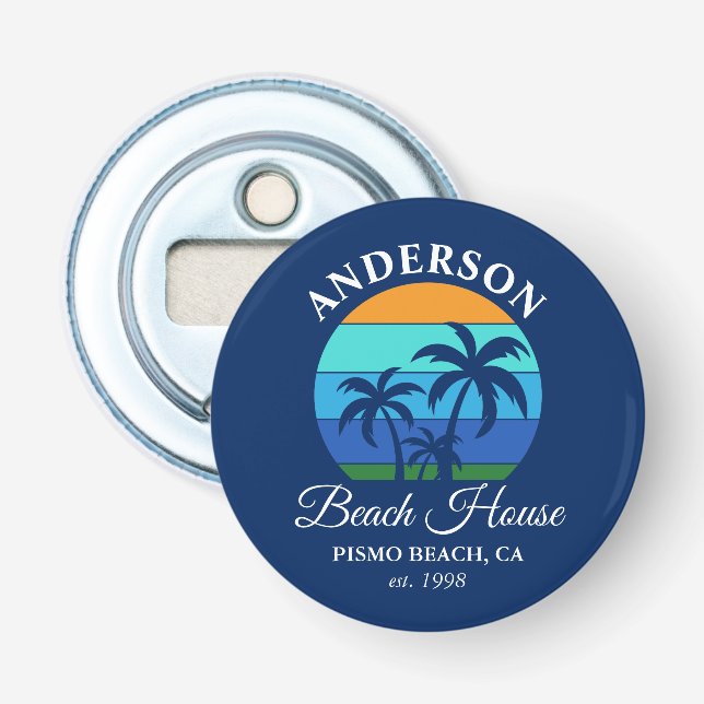 Familienname Beach House Sun Palm Trees Premium Flaschenöffner (Vorderseite)
