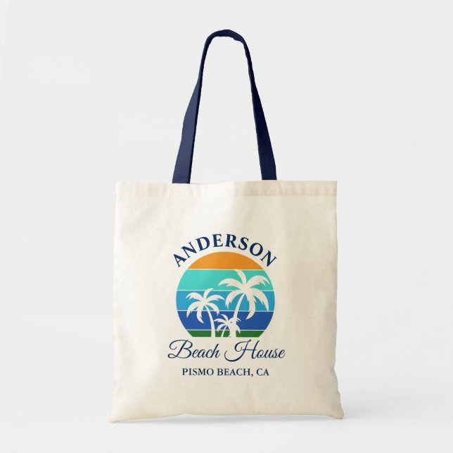 Familienname Beach House Sun Palm Trees Tragetasche (Vorne)