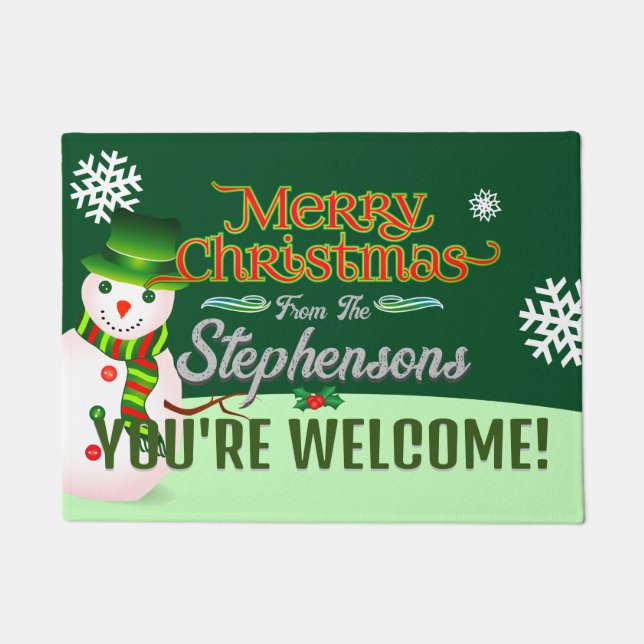 Familienname bei Snowman GREEN Willkommen Fußmatte (Vorderseite)