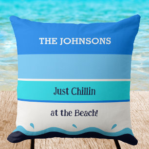 Familienname Blaue Streifen Chillin Beach House Kissen