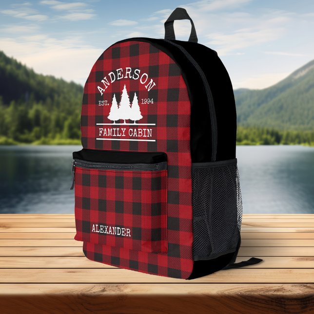 Familienname Cabin Red Buffalo Kariert Bedruckter Rucksack (Customize change text size or text style.)