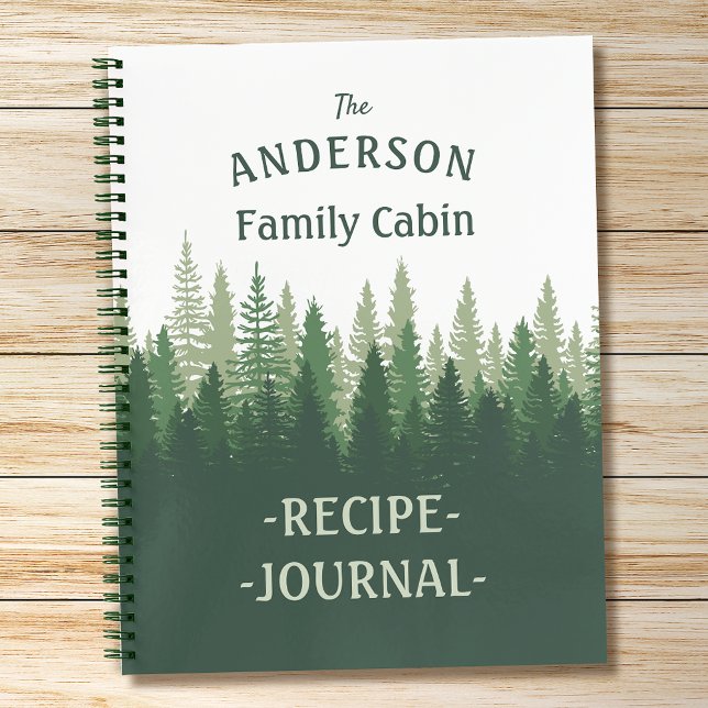 Familienname Cabin Rezept Journal Pine Trees Notizbuch (Several sizes and page styles to choose from.)