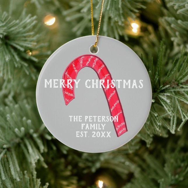 Familienname Candy Cane Weihnachtsbaum Reversible Keramik Ornament (Baum)
