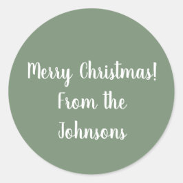 Familienname | Custom Sage Green Frohe Weihnachten Runder Aufkleber